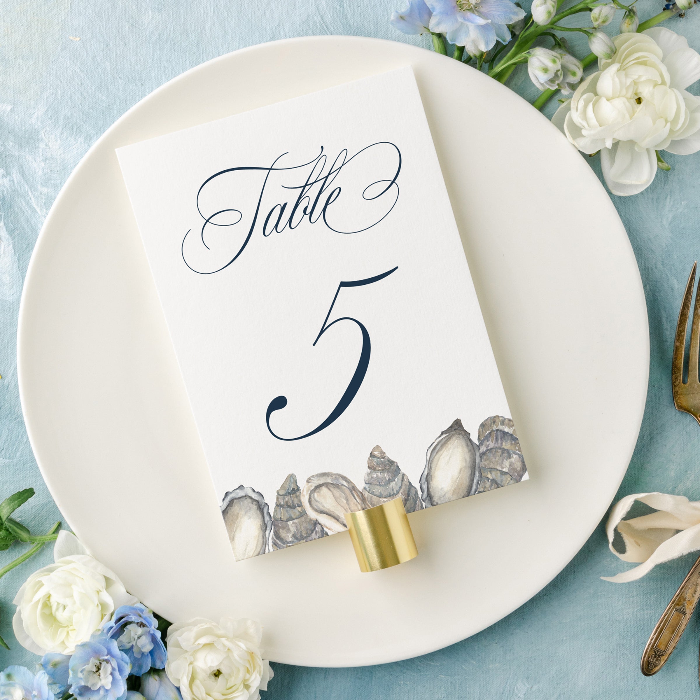 Elegant Coastal Oyster Table Number