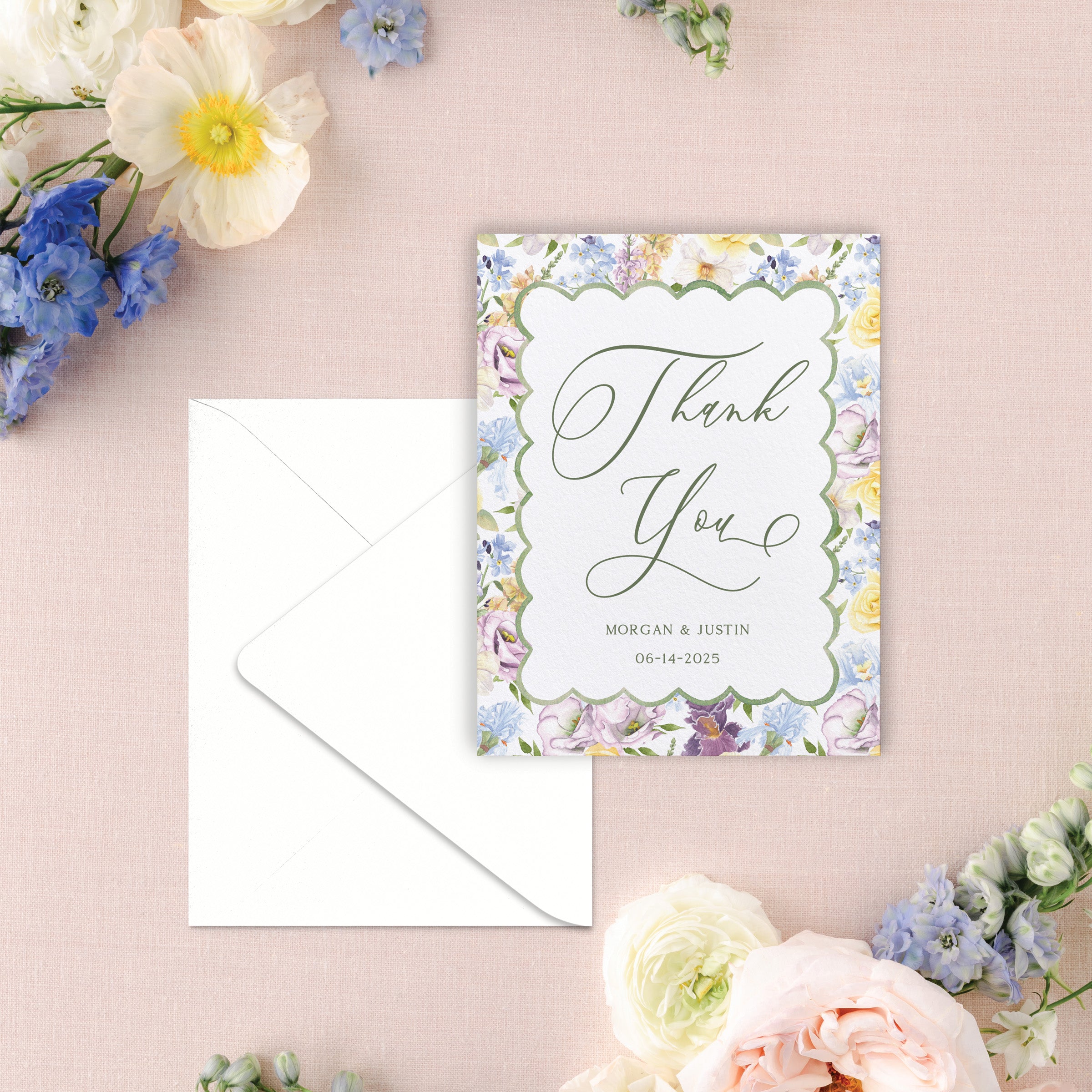 Summer Floral Scallop Thank You Card