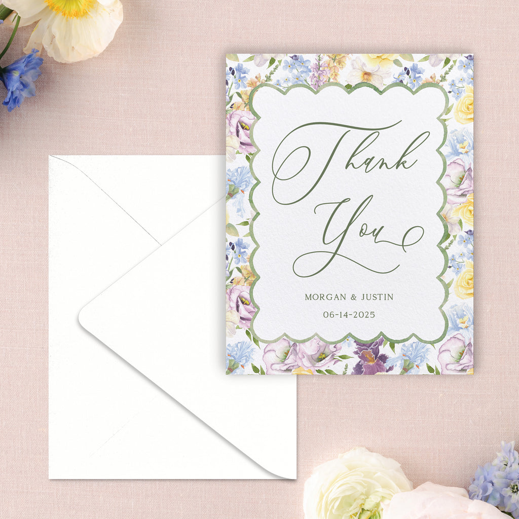 Summer Floral Scallop Thank You Card