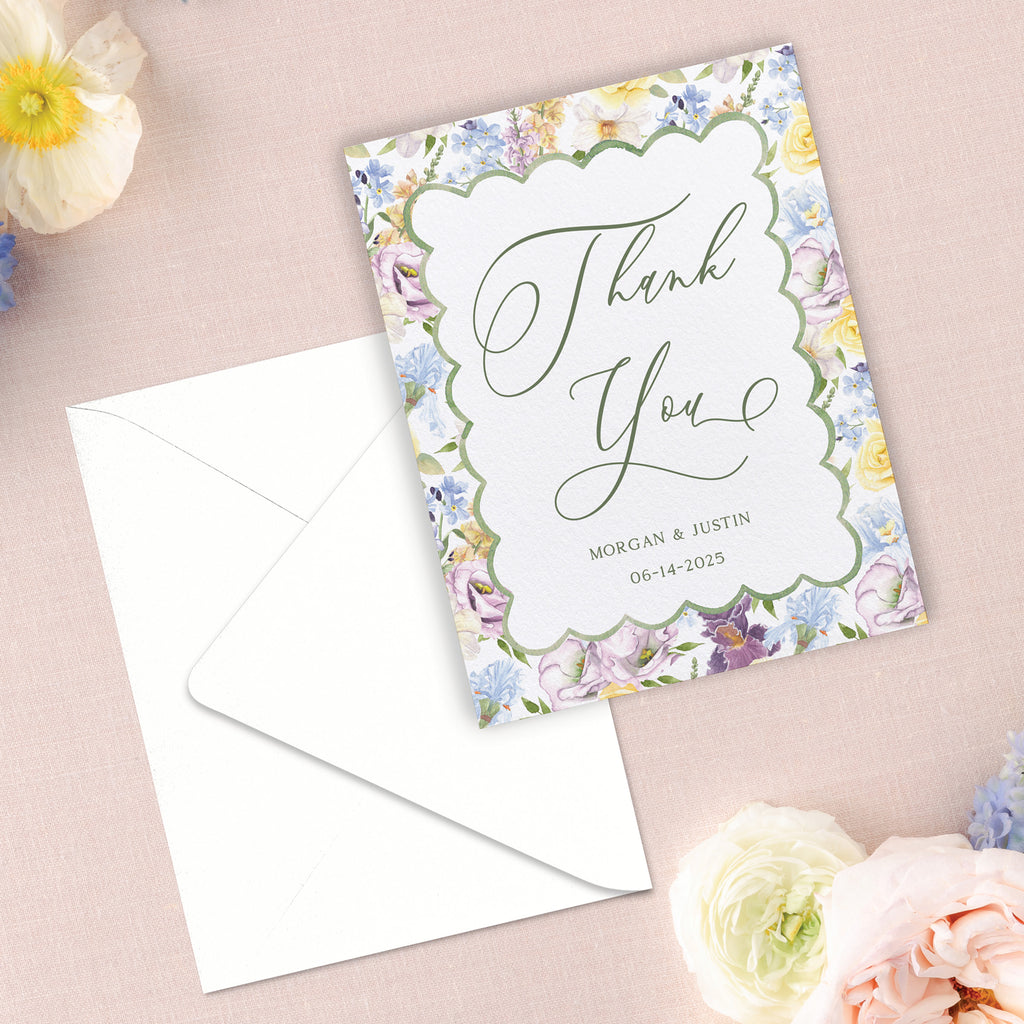 Summer Floral Scallop Thank You Card