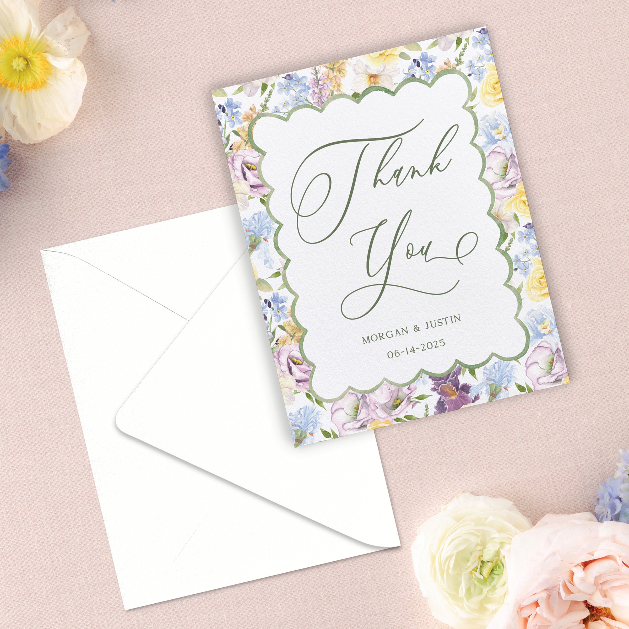 Summer Floral Scallop Thank You Card