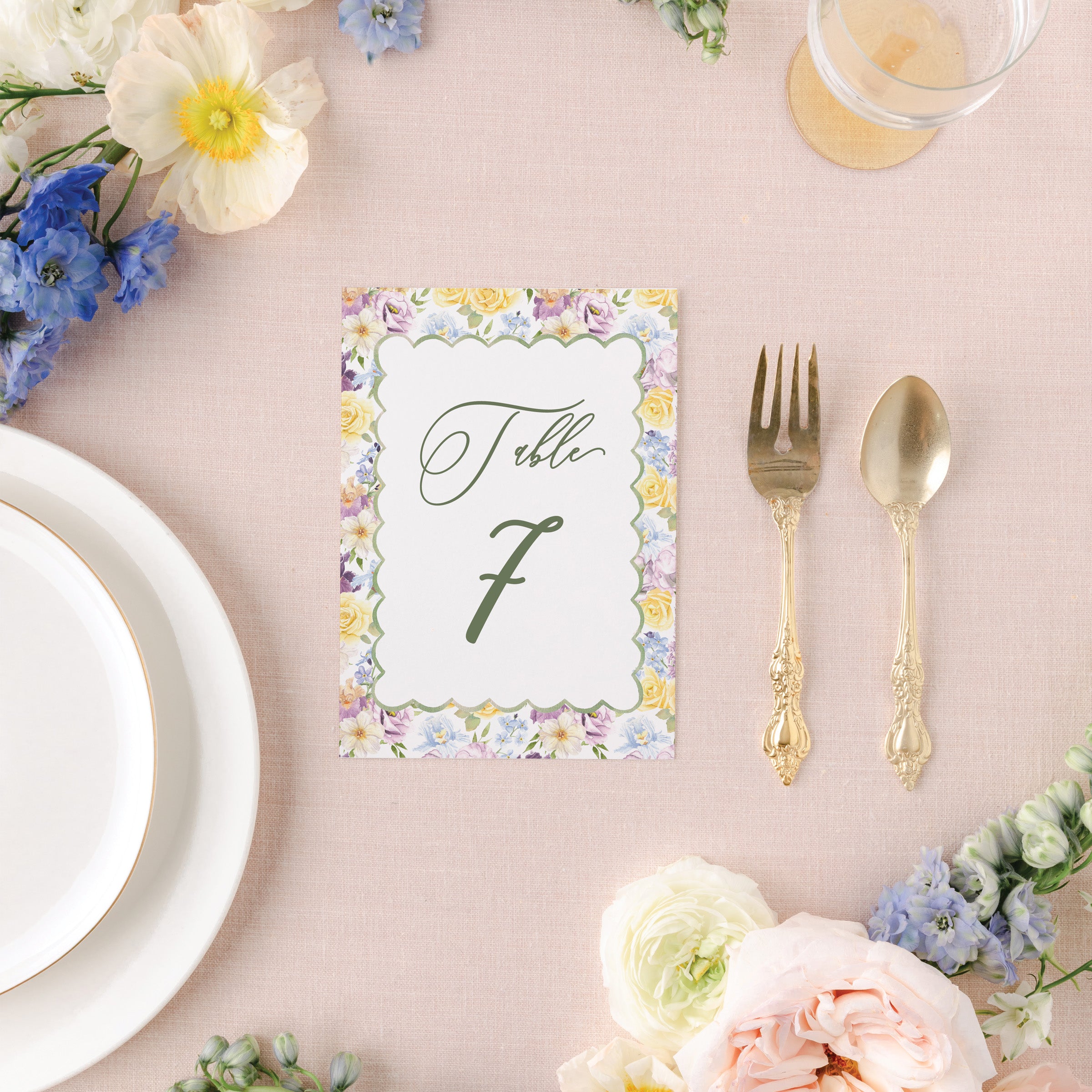 Summer Floral Scallop Table Number