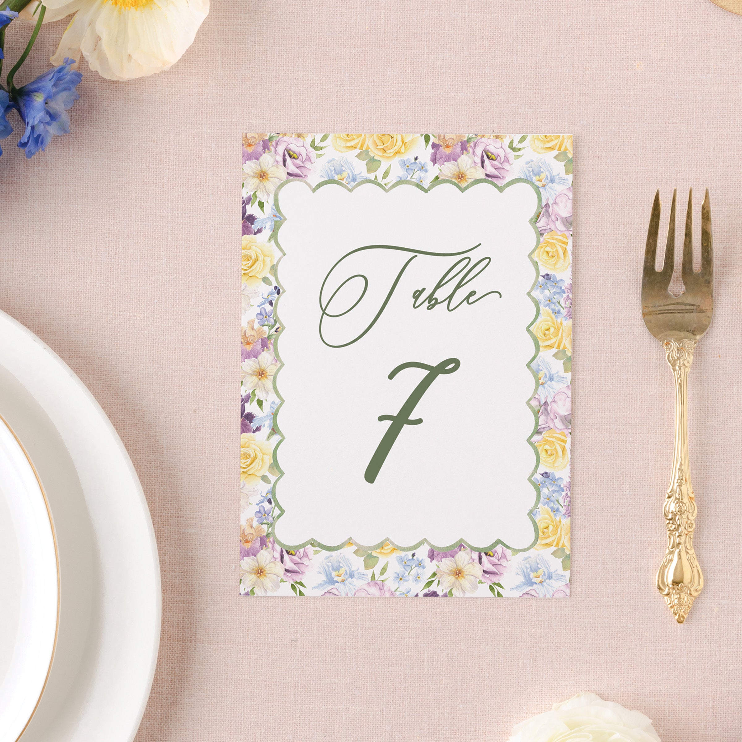 Summer Floral Scallop Table Number