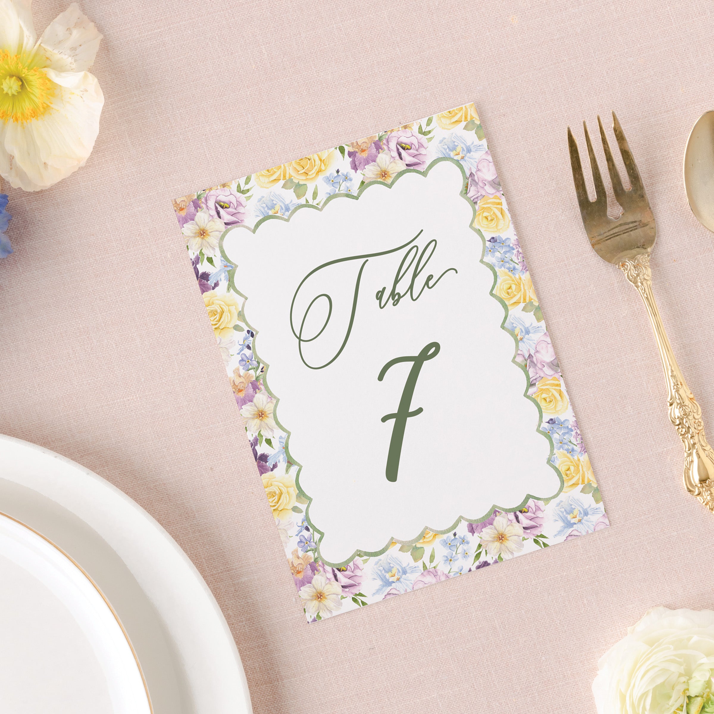 Summer Floral Scallop Table Number