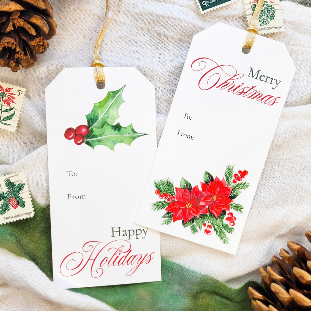 Poinsettia and Holly Gift Tags