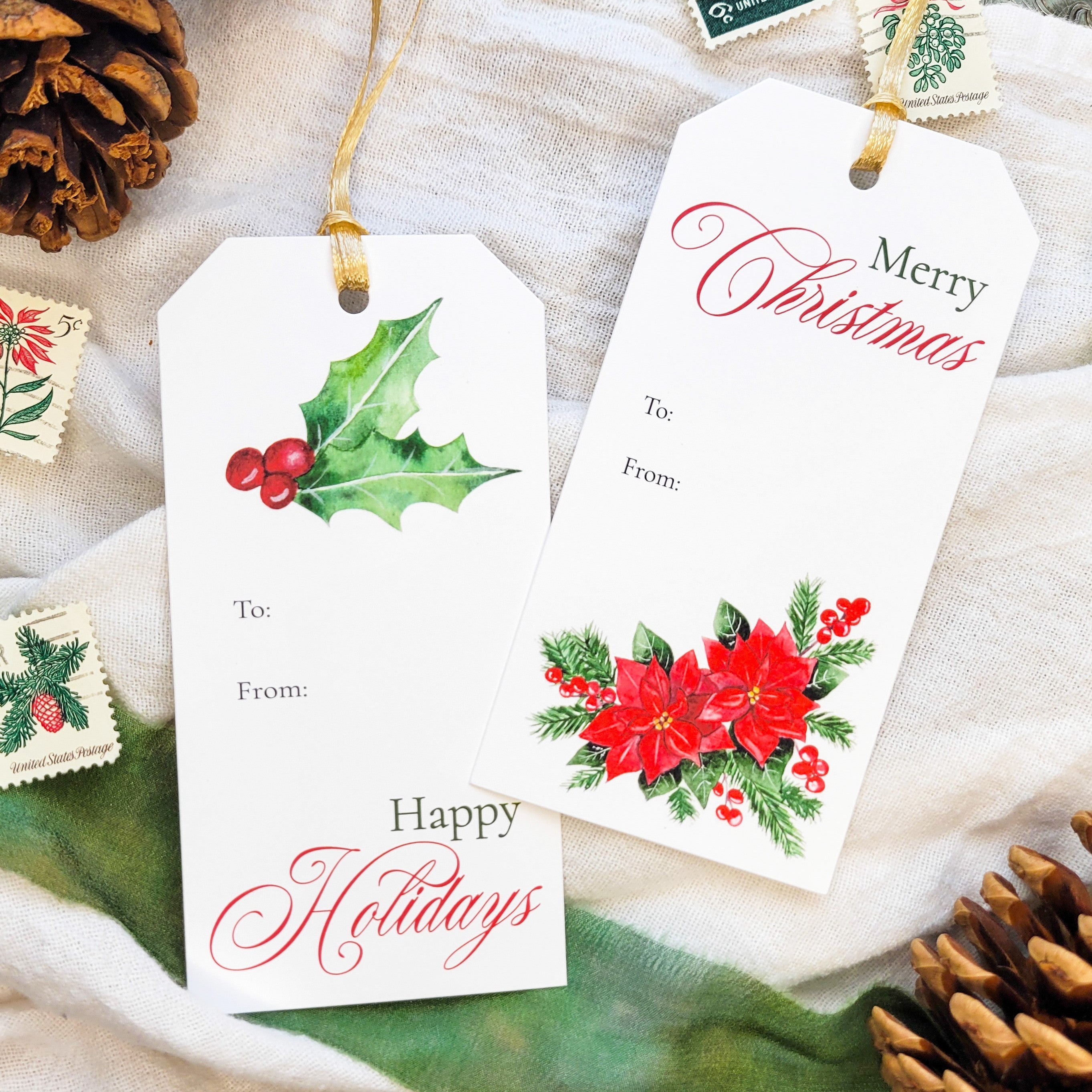 Poinsettia and Holly Gift Tags
