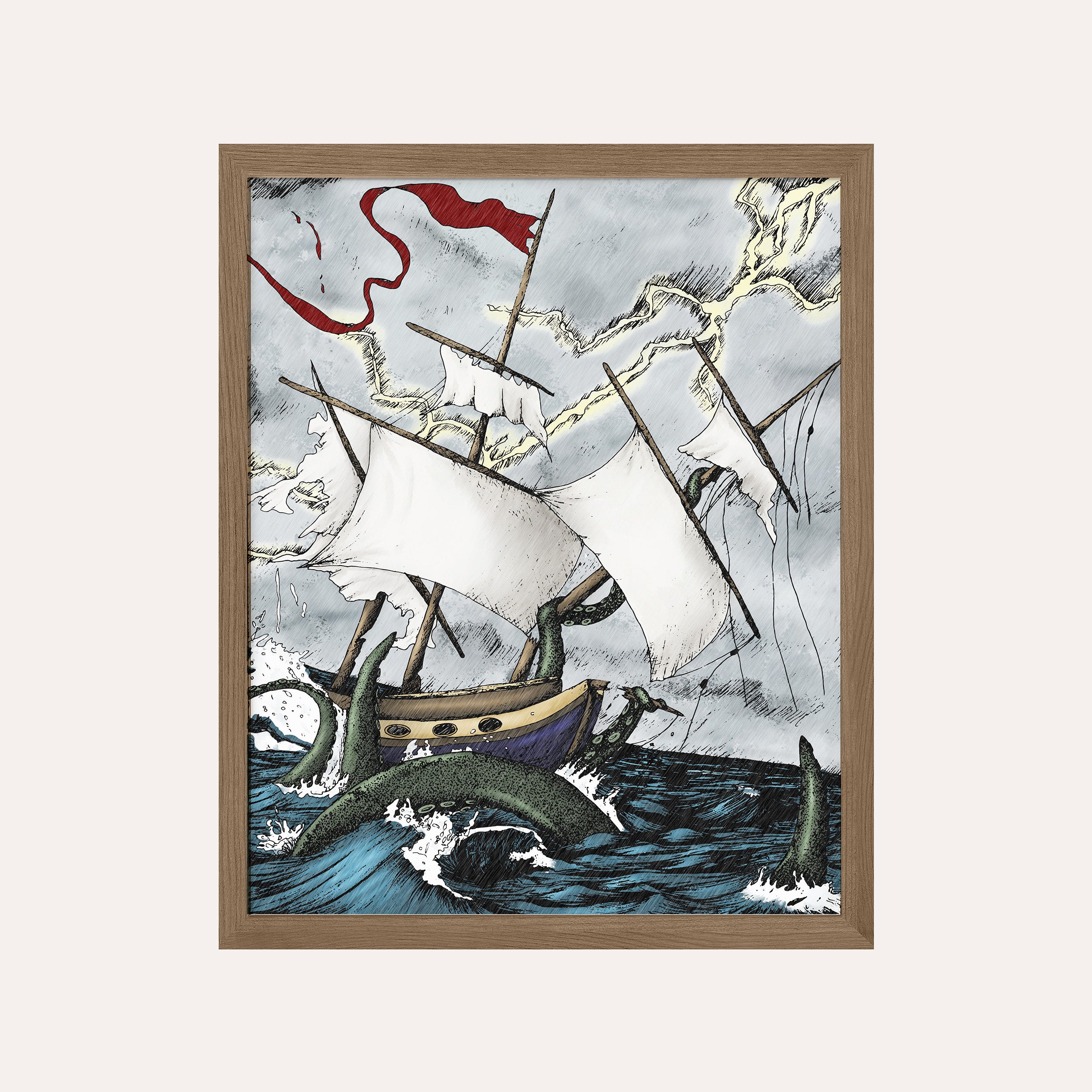 Kraken Shipwreck Art Print